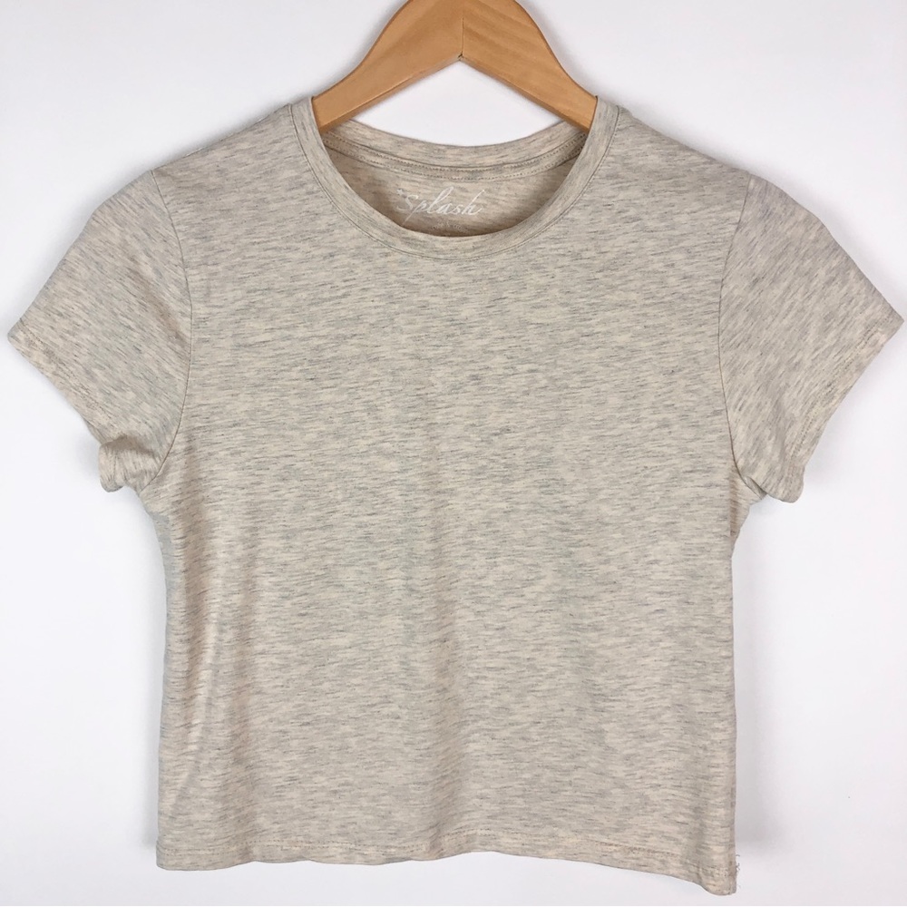 Splash Stretchy Baby Tee Heathered Beige Cropped Short Sleeve Tee